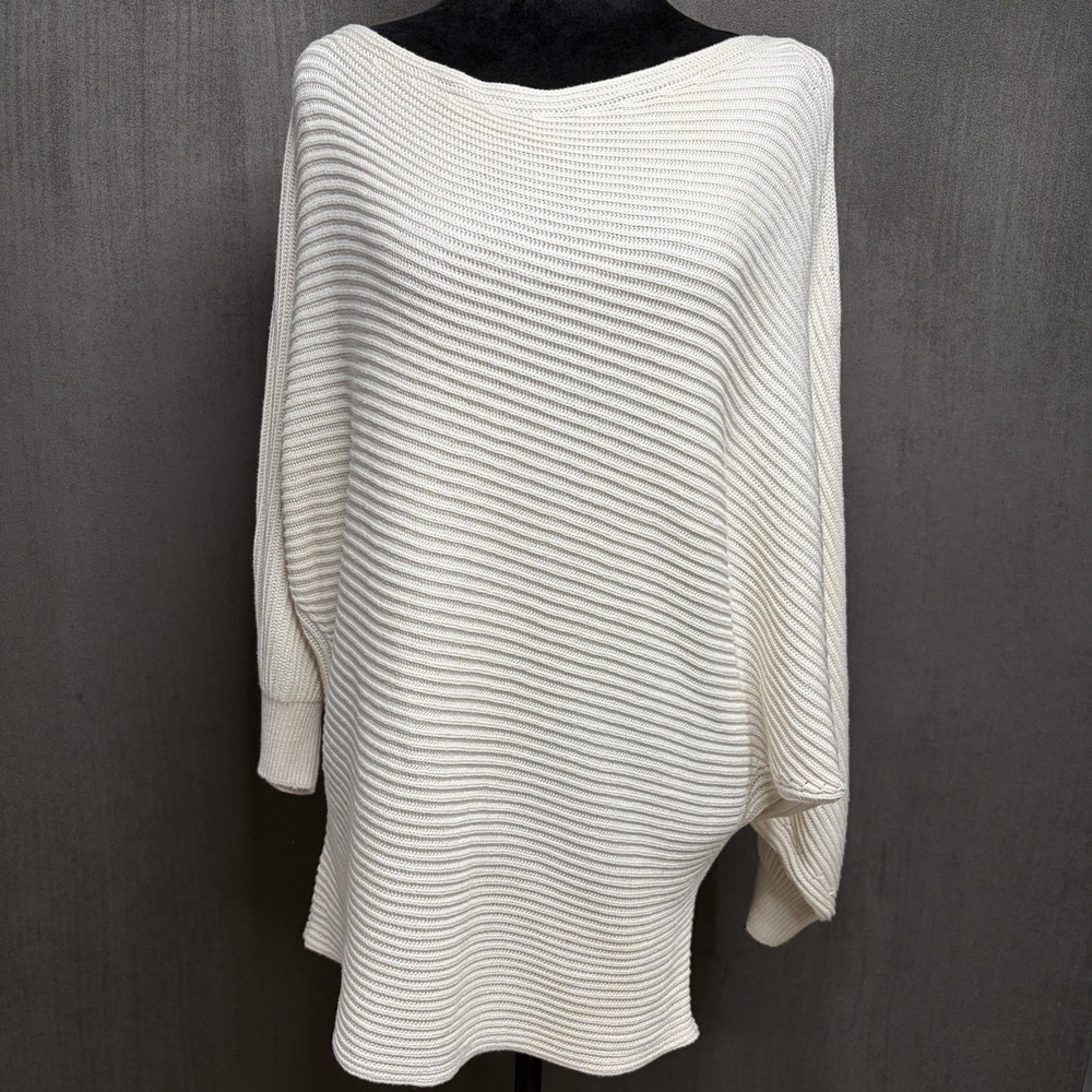 Haute Fox Batwing Sweater Women 3X Cream Ribbed Knit Oversized Boat Neck